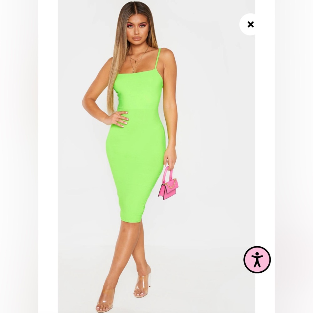 PRETTYLITTLETHING - NEON LIME STRAPPY MIDI DRESS SIZE UK 4 USA 0 SOLD OUT